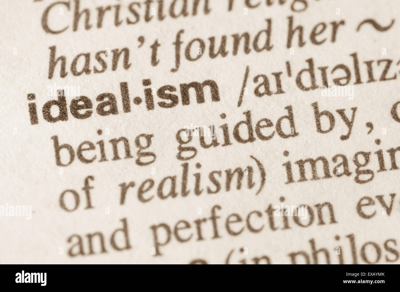 Definition of word idealism in dictionary Stock Photo