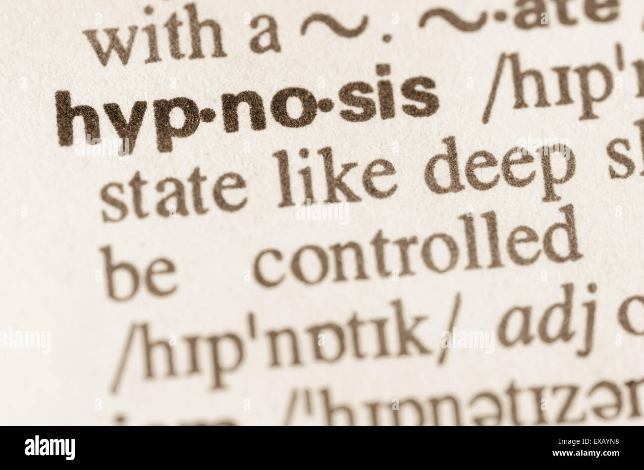 Definition of word hypnosis  in dictionary Stock Photo