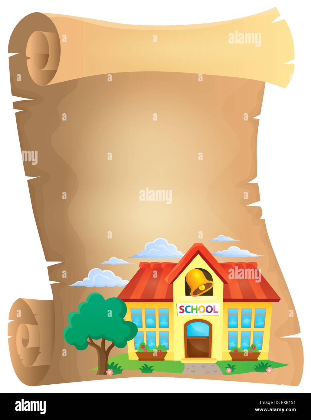 Parchment with school building picture illustration Stock Photo Alamy
