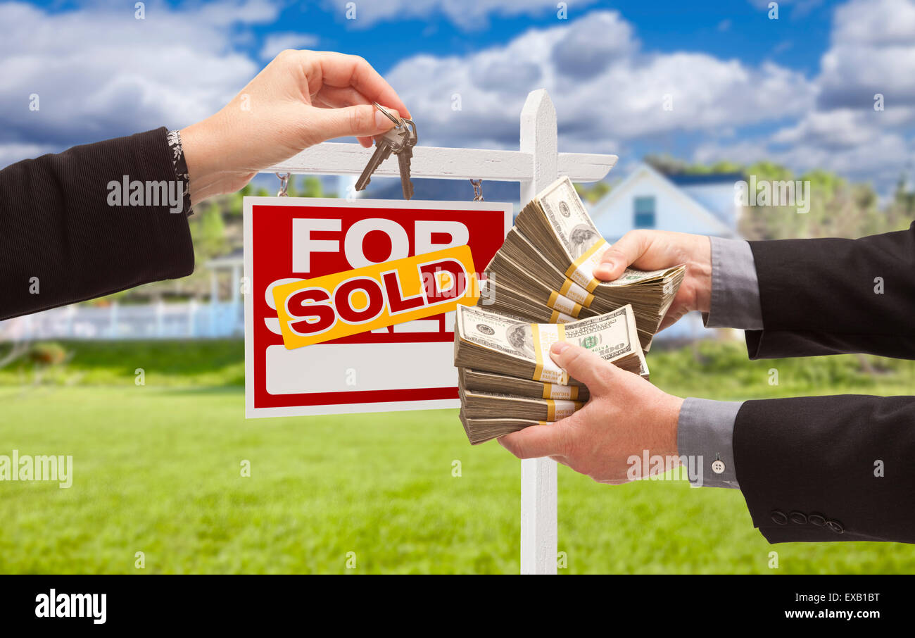 Man Handing Woman Thousands of Dollars For Keys in Front of House and
