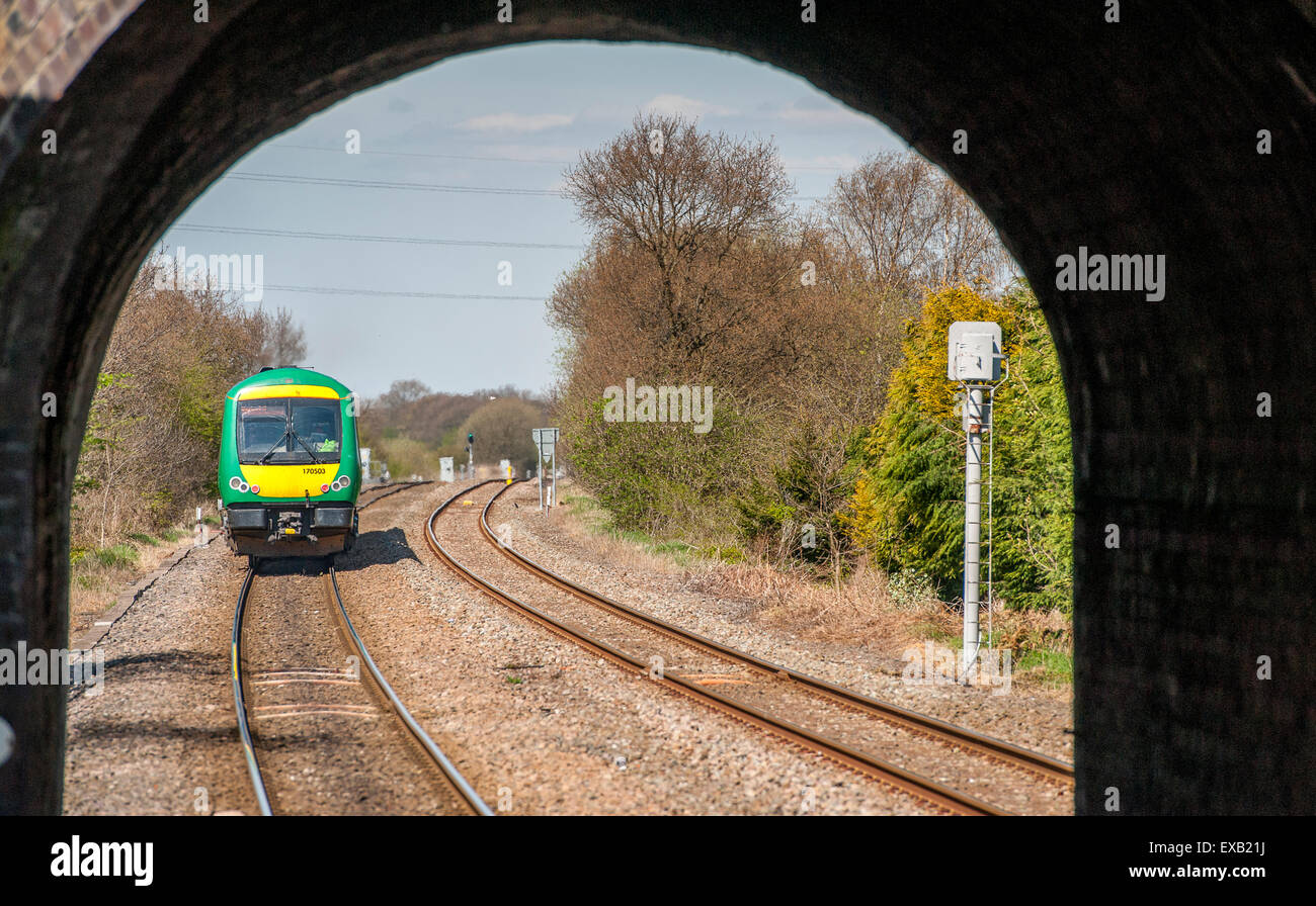 London Midland train travelling on a branch line in England. Stock Photo