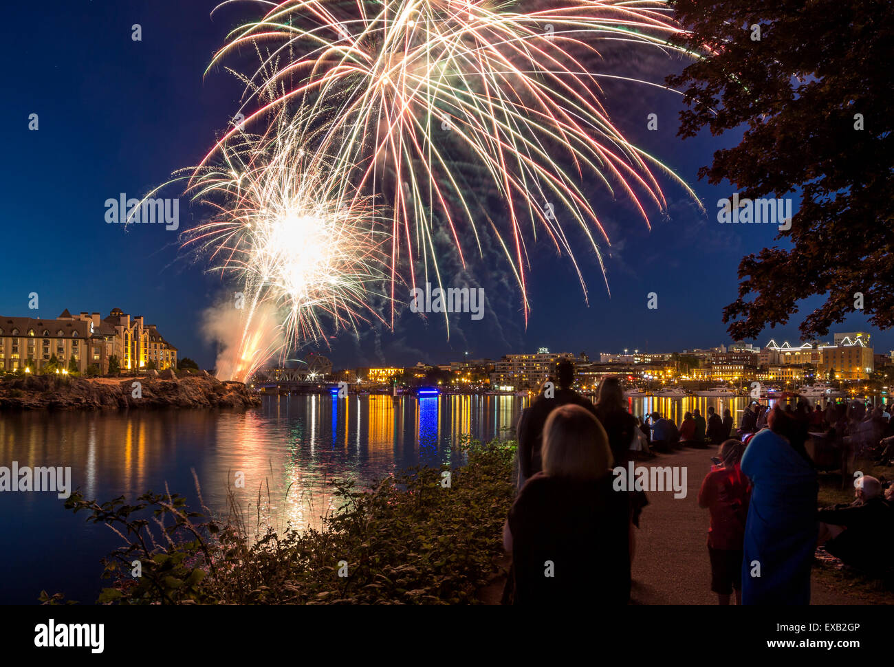 Canada Day fireworks display over Inner harborVictoria, British