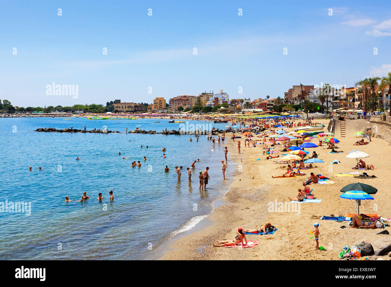 Beach at Giardini Naxos, Messina district, Sicily, Italy Stock Photo