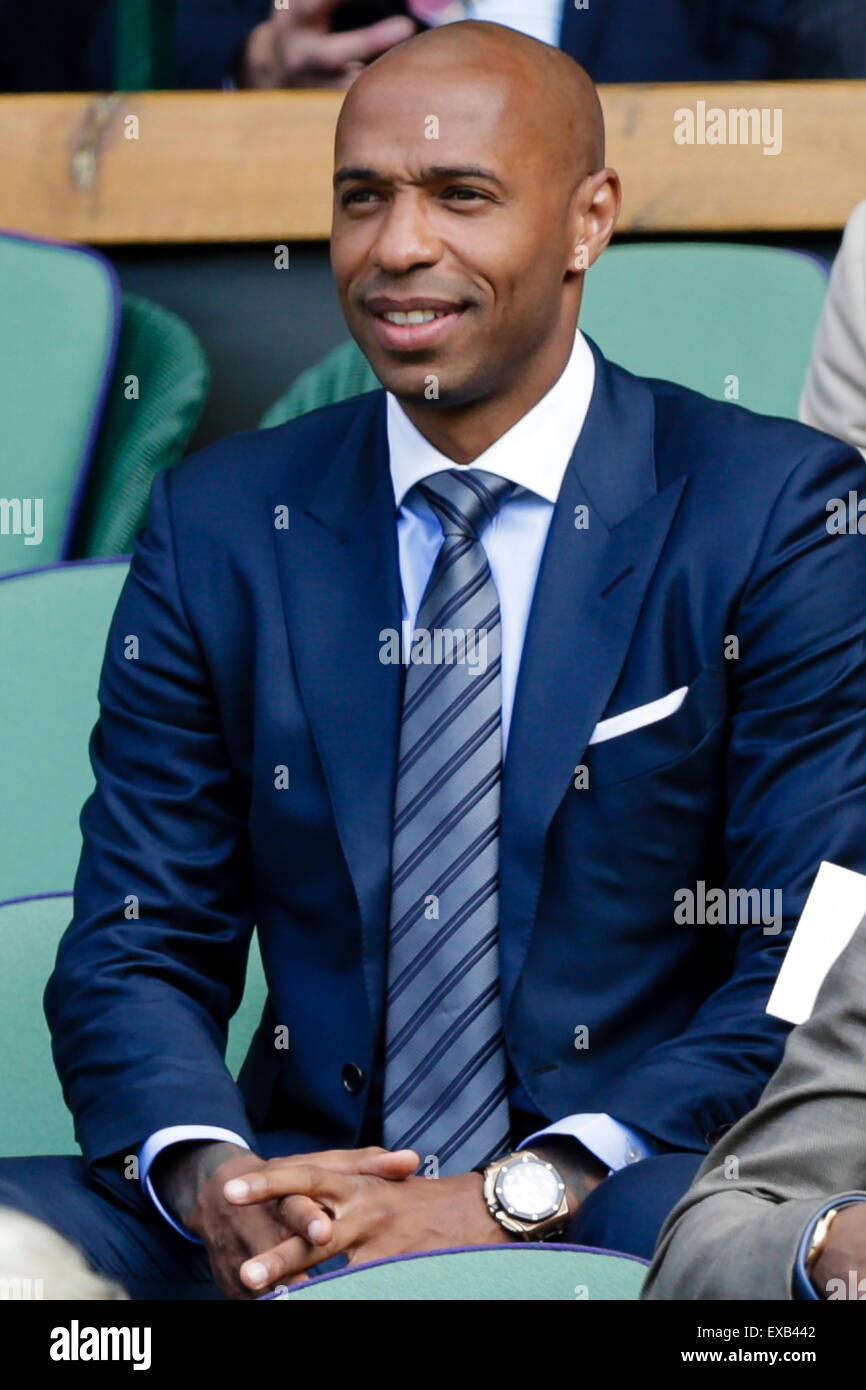 Wimbledon, UK. 10th July, 2015. The Wimbledon Tennis Championships. Gentlemens Singles Semi-Final match between third seed Andy Murray (GBR) and second seed Roger Federer (SUI). Thierry Henry in the Royal Box Credit:  Action Plus Sports/Alamy Live News Stock Photo