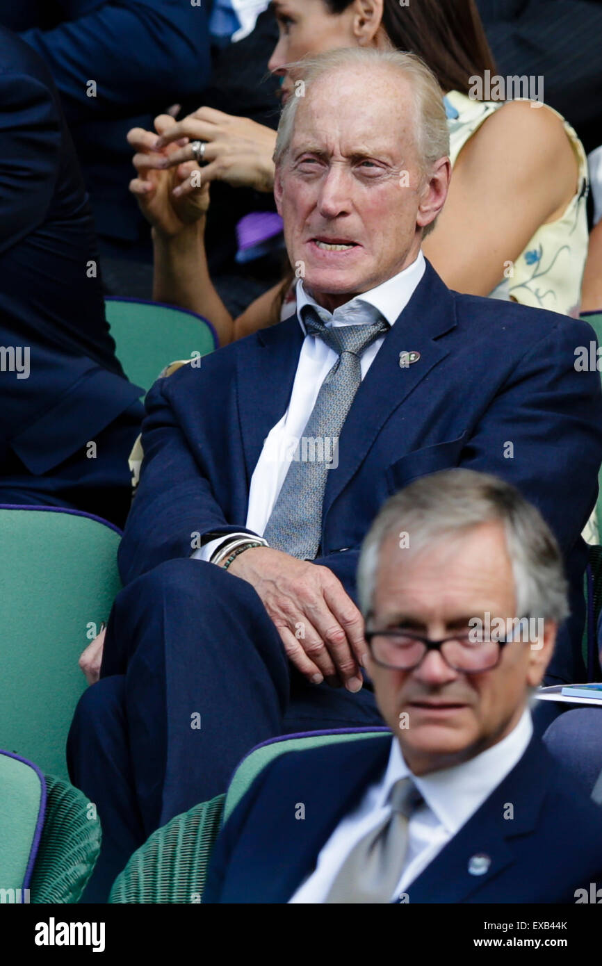 Wimbledon, UK. 10th July, 2015. The Wimbledon Tennis Championships. Gentlemens Singles Semi-Final match between third seed Andy Murray (GBR) and second seed Roger Federer (SUI). Actor Charles Dance looks on from the Royal Box Credit:  Action Plus Sports/Alamy Live News Stock Photo