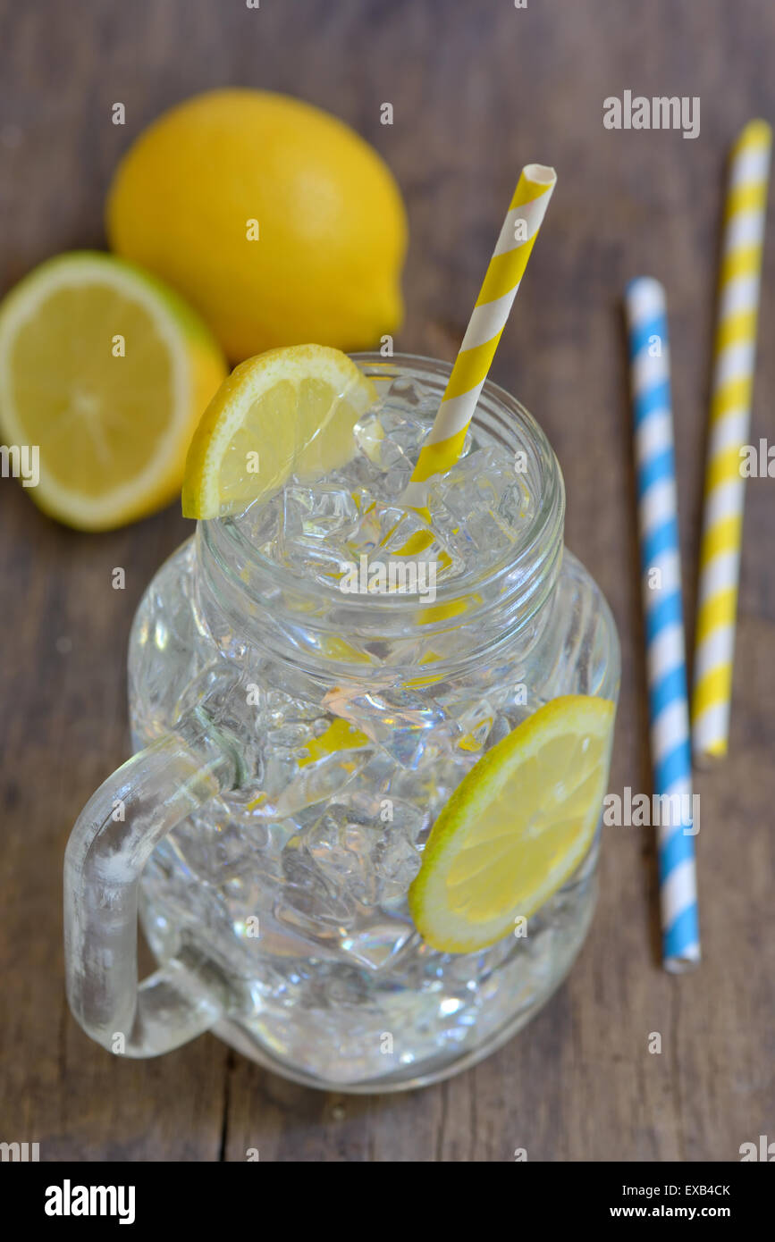 Glass of fresh water with  lemon Stock Photo