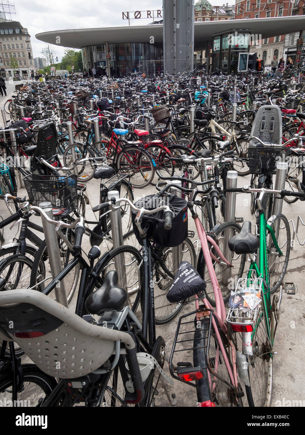 commuter and tourist cycles stored at Norreport metro station,Copenhagen,Denmark Stock Photo
