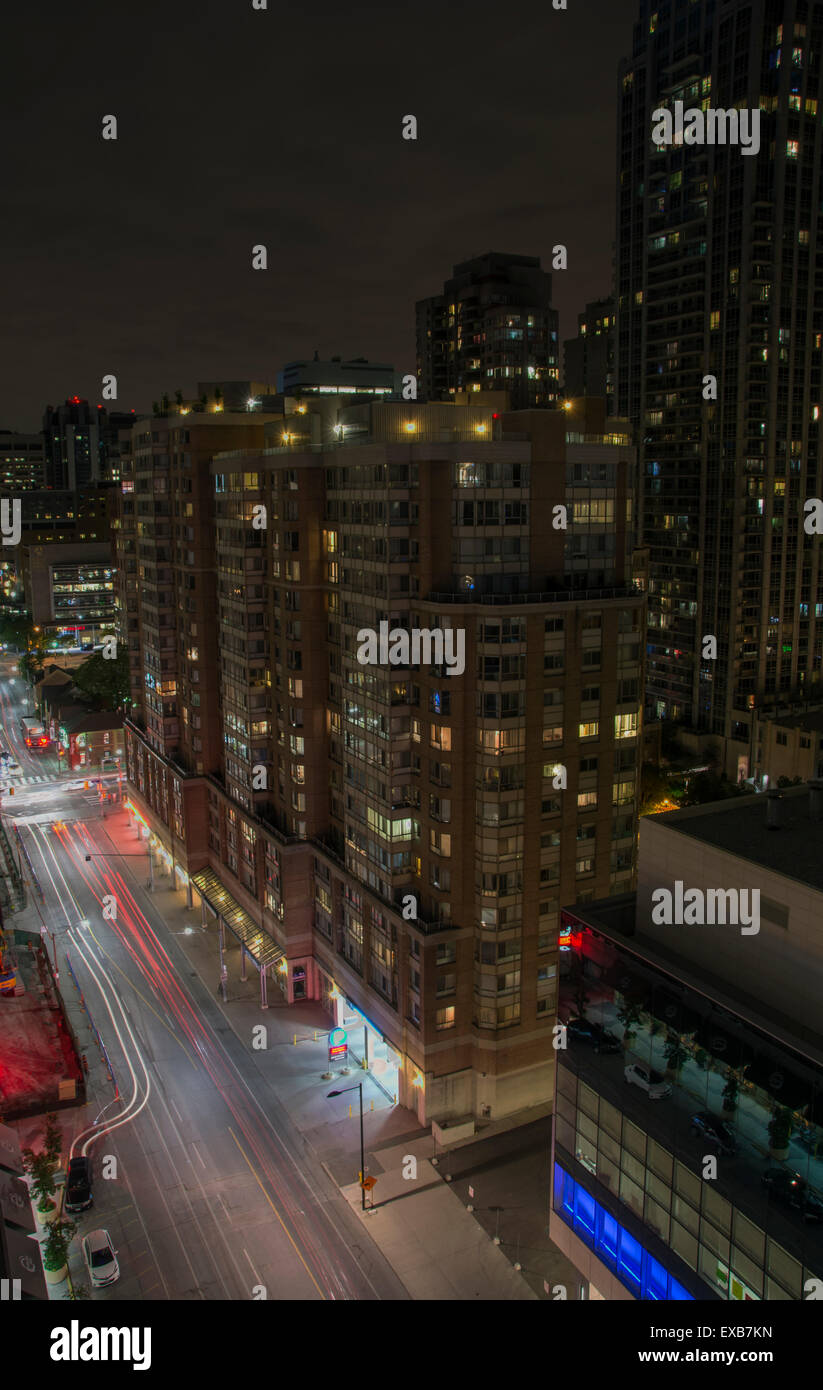 Nighttime cityscape Toronto. The view from my 18th floor balcony overlooking Gerrard St W.  Toronto, Canada Stock Photo