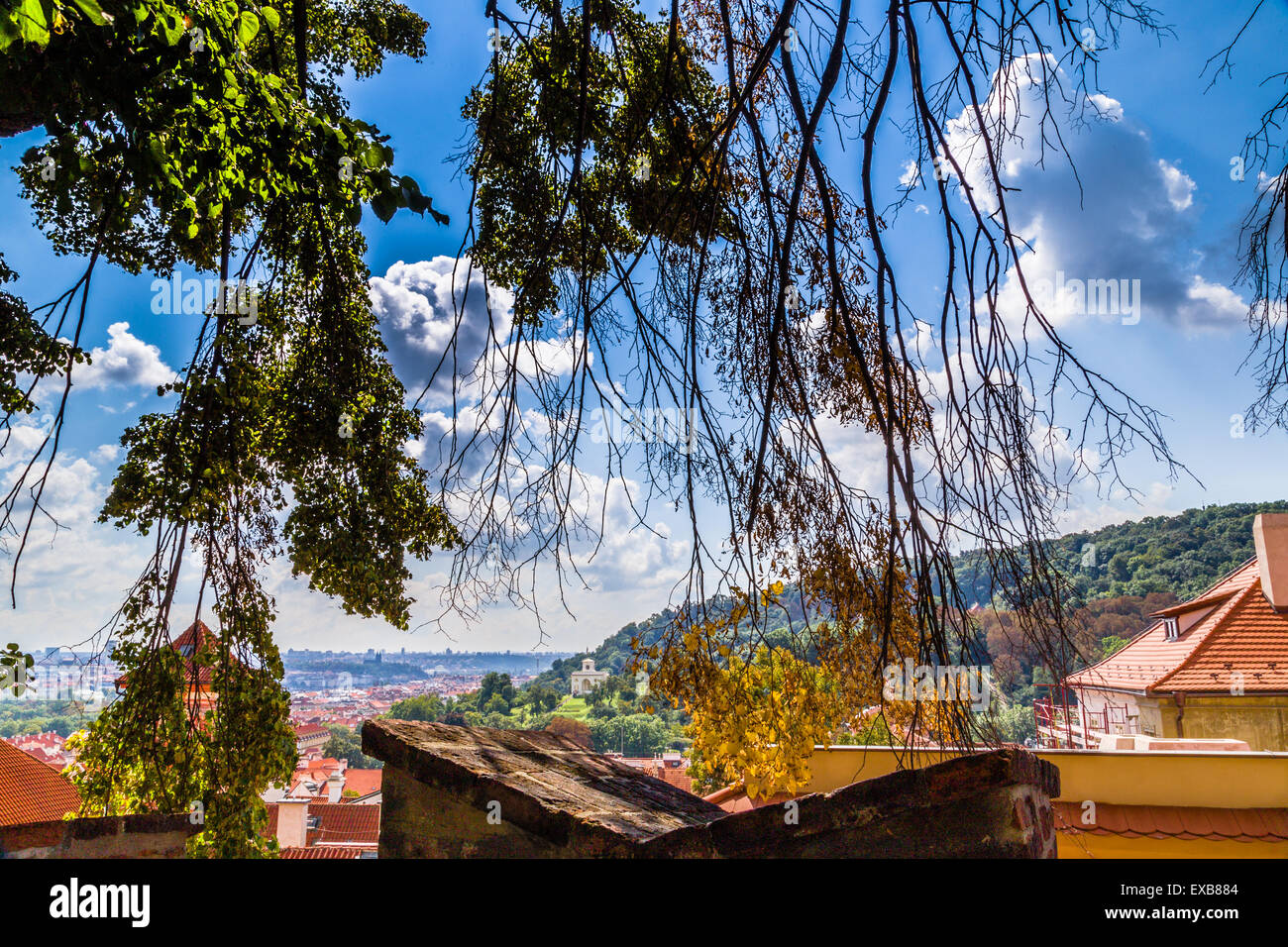 Scenic view of the historical center of Prague: houses, buildings ...