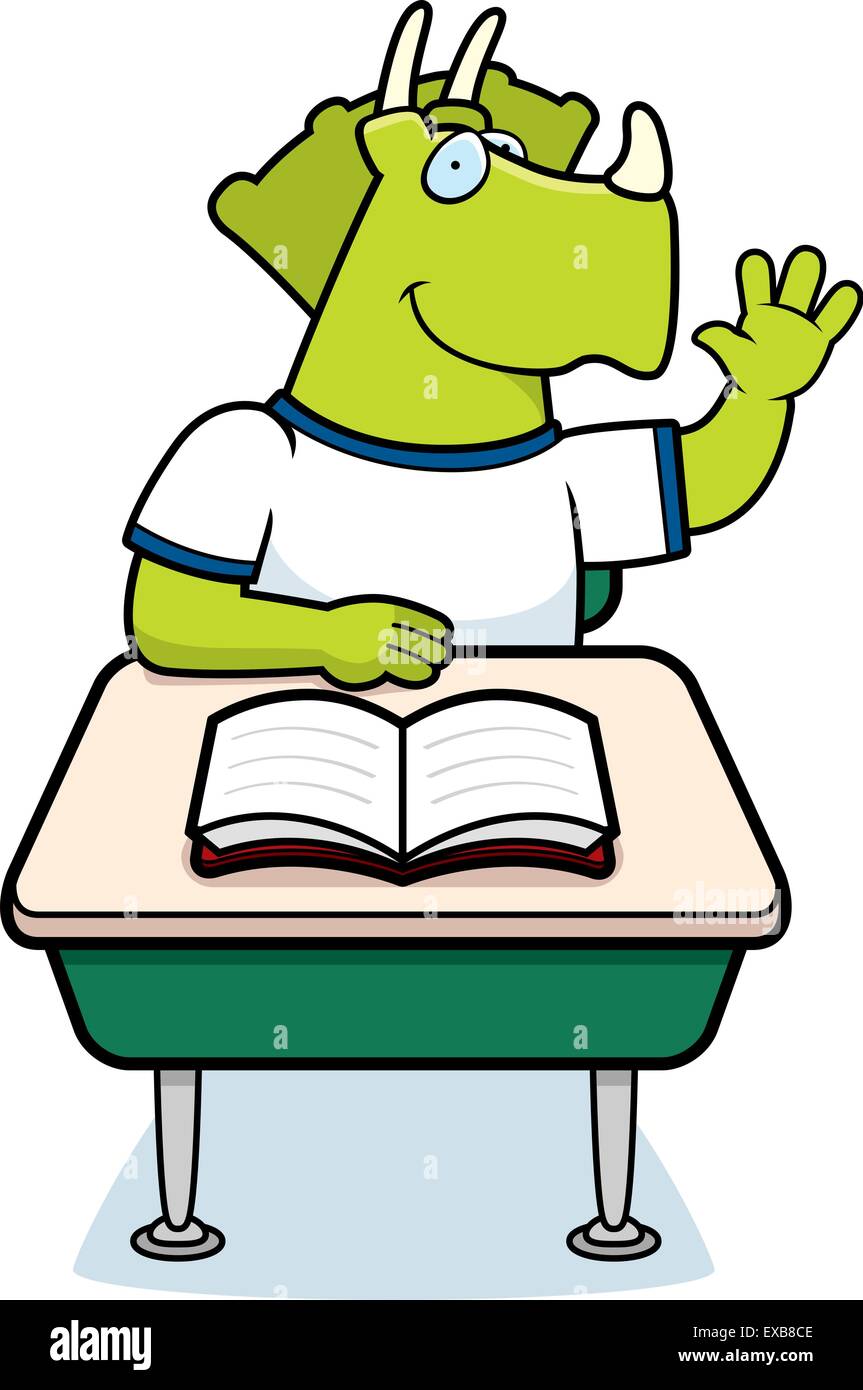 A Happy Cartoon Dinosaur Student At A Desk Stock Vector Art