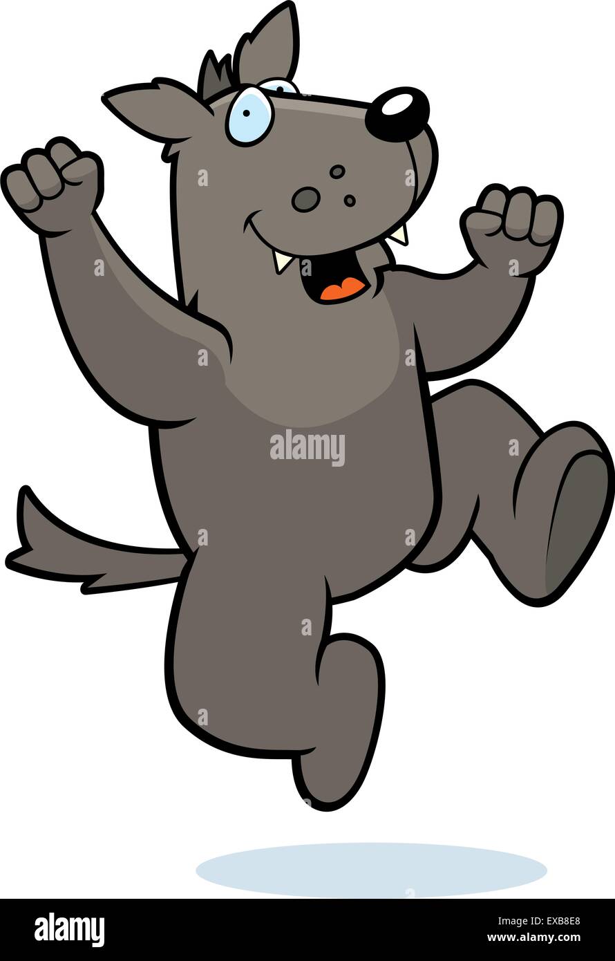 A happy cartoon wolf jumping and smiling. Stock Vector