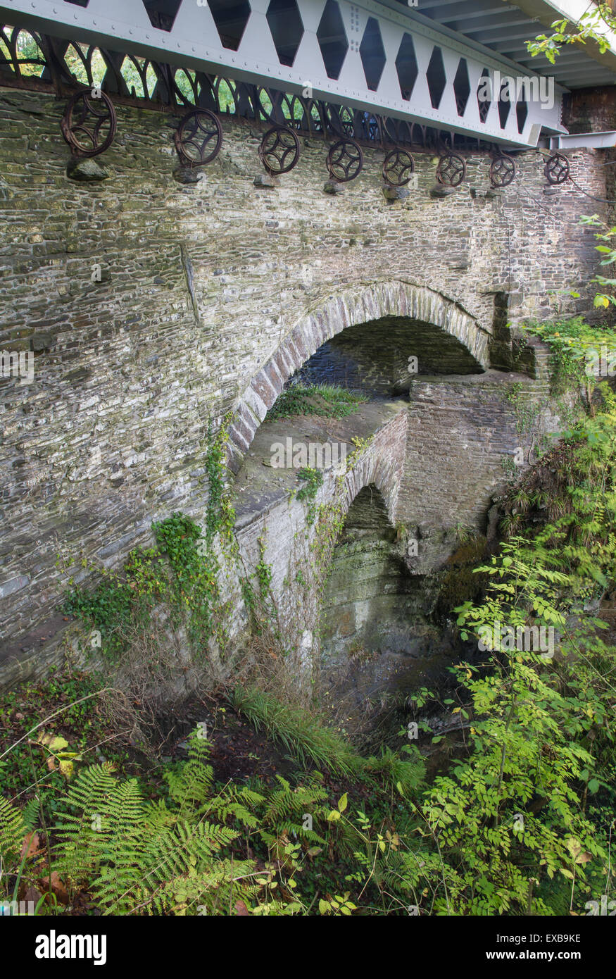 Looking at top arch of The Devil’s Bridge, Pontarfynach, Hafod estate