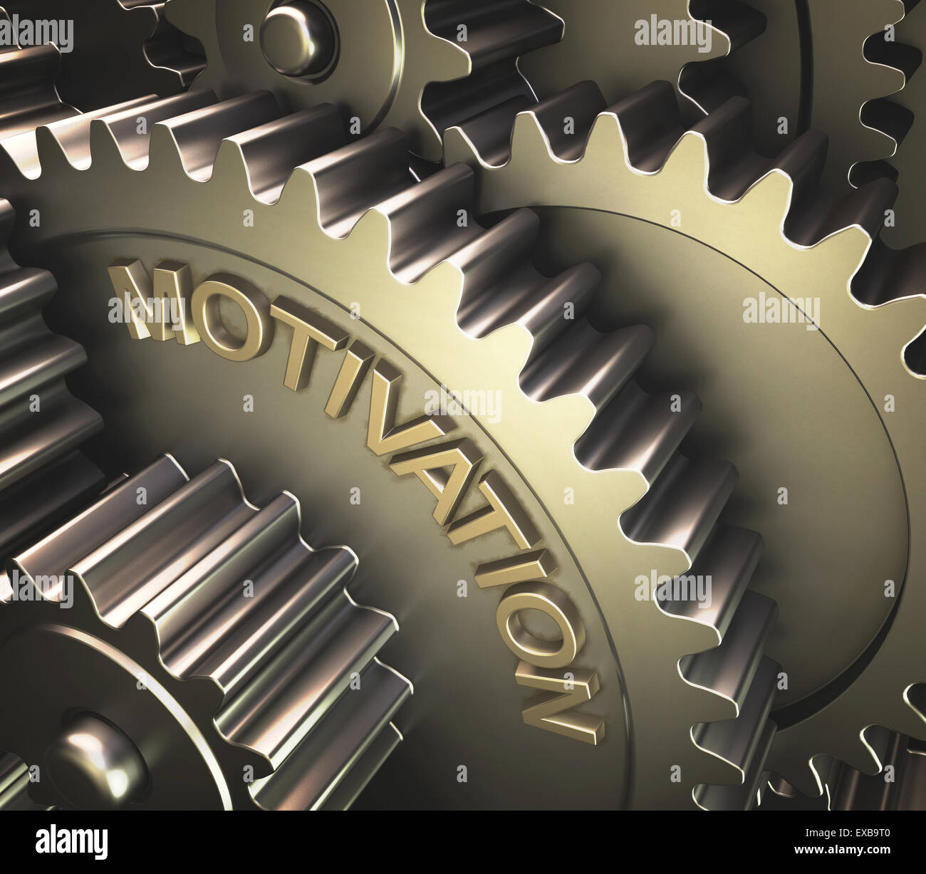 Set of gears with the word motivation printed on the side. Stock Photo