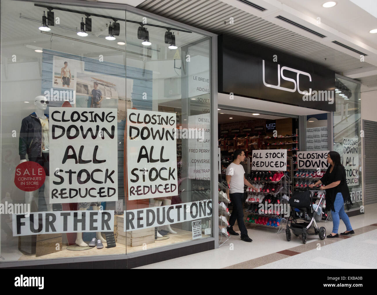 Closing down sale - USC store, Braehead shopping centre, Glasgow, Scotland, UK Stock Photo
