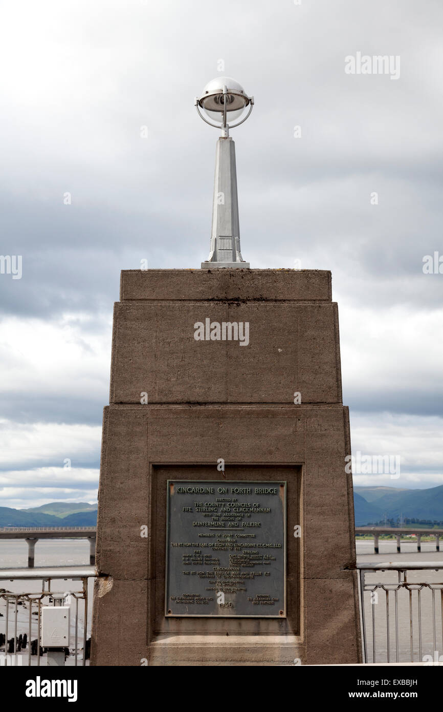 Commemoration pillar on the Kincardine Bridge, Fife Stock Photo