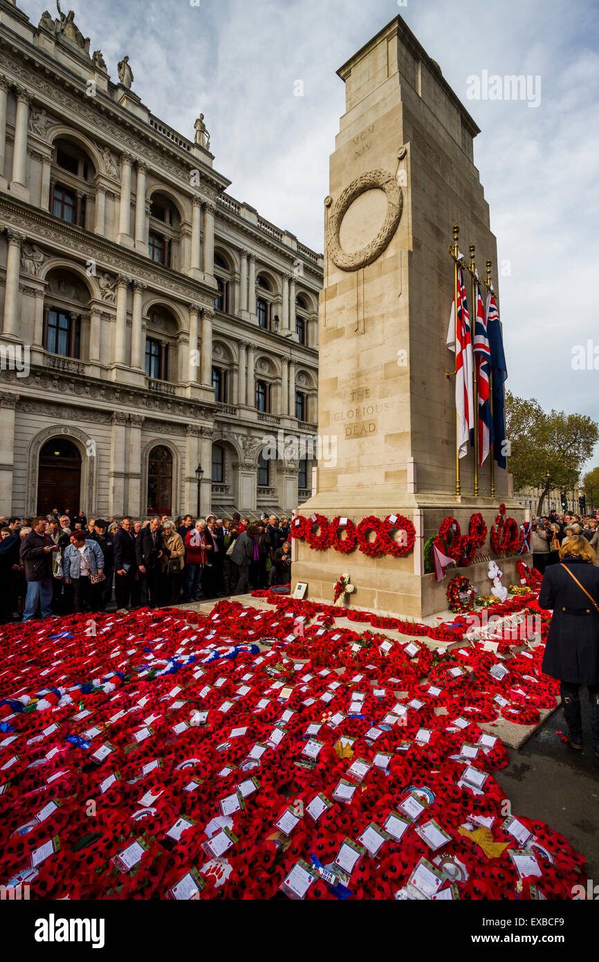 Poppy wreath laying ceremony at the Cenotaph during Remembrance Day in