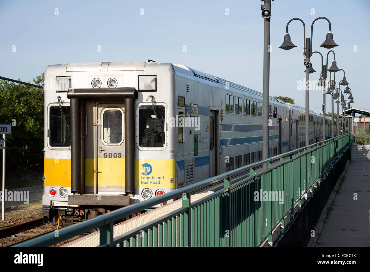 MTA Long Island Railroad train at Westhampton Station USA Stock Photo