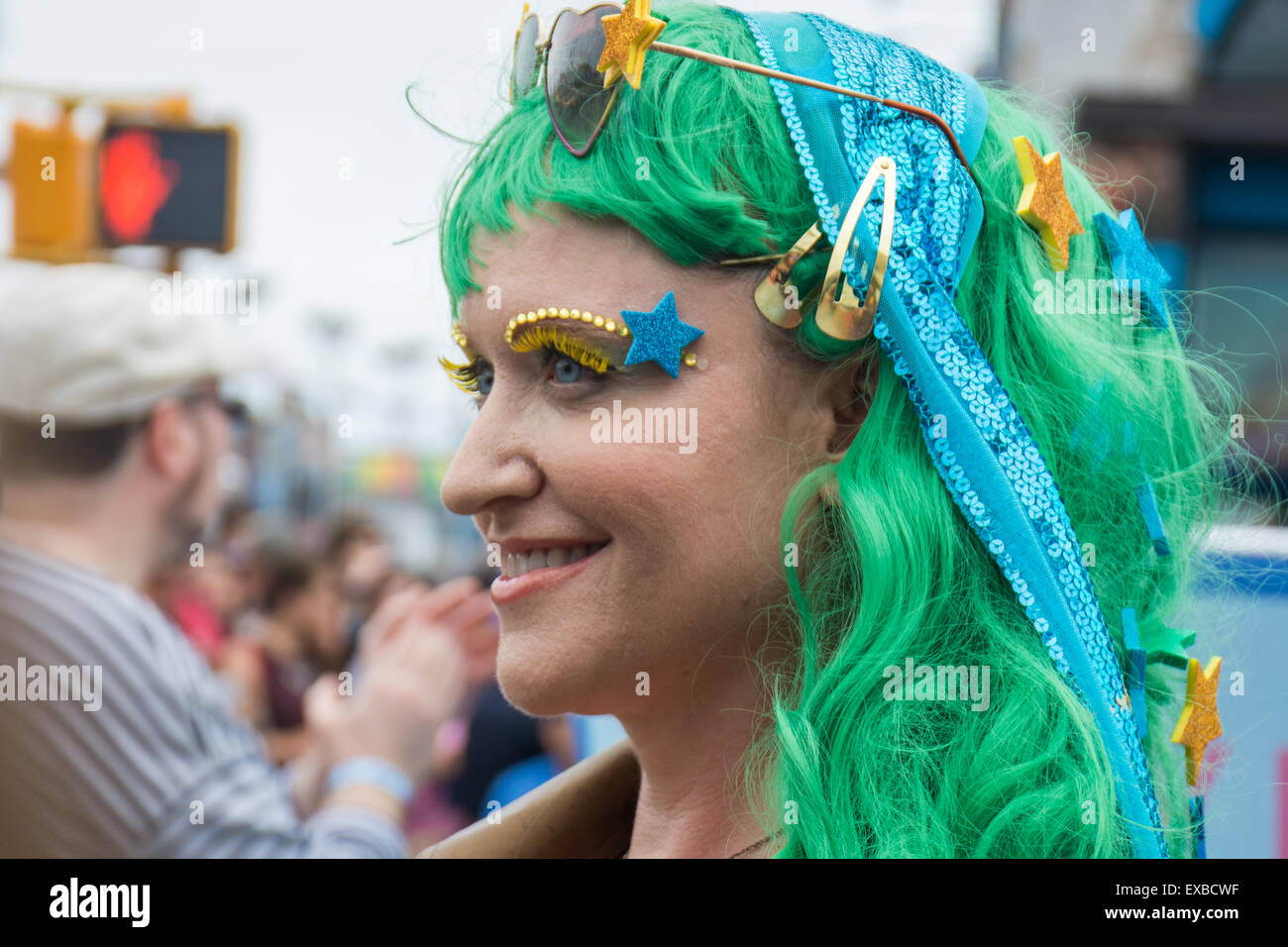 Woman at the Mermaid parade, the largest art parade in the nation and a celebration of ancient mythology and honky-tonk rituals Stock Photo