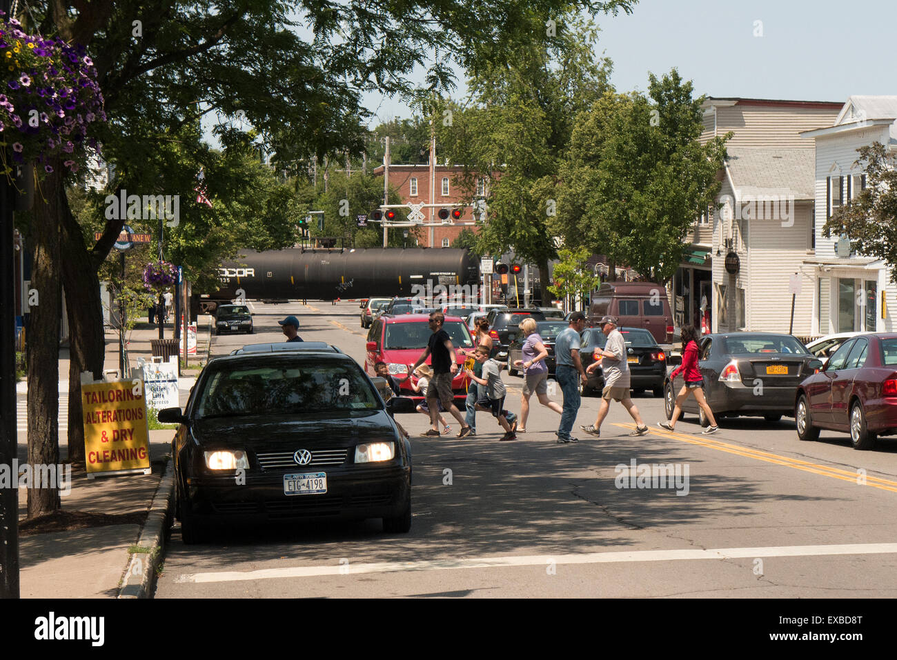 Pedestrians crossing street in Fairport NY USA Stock Photo Alamy