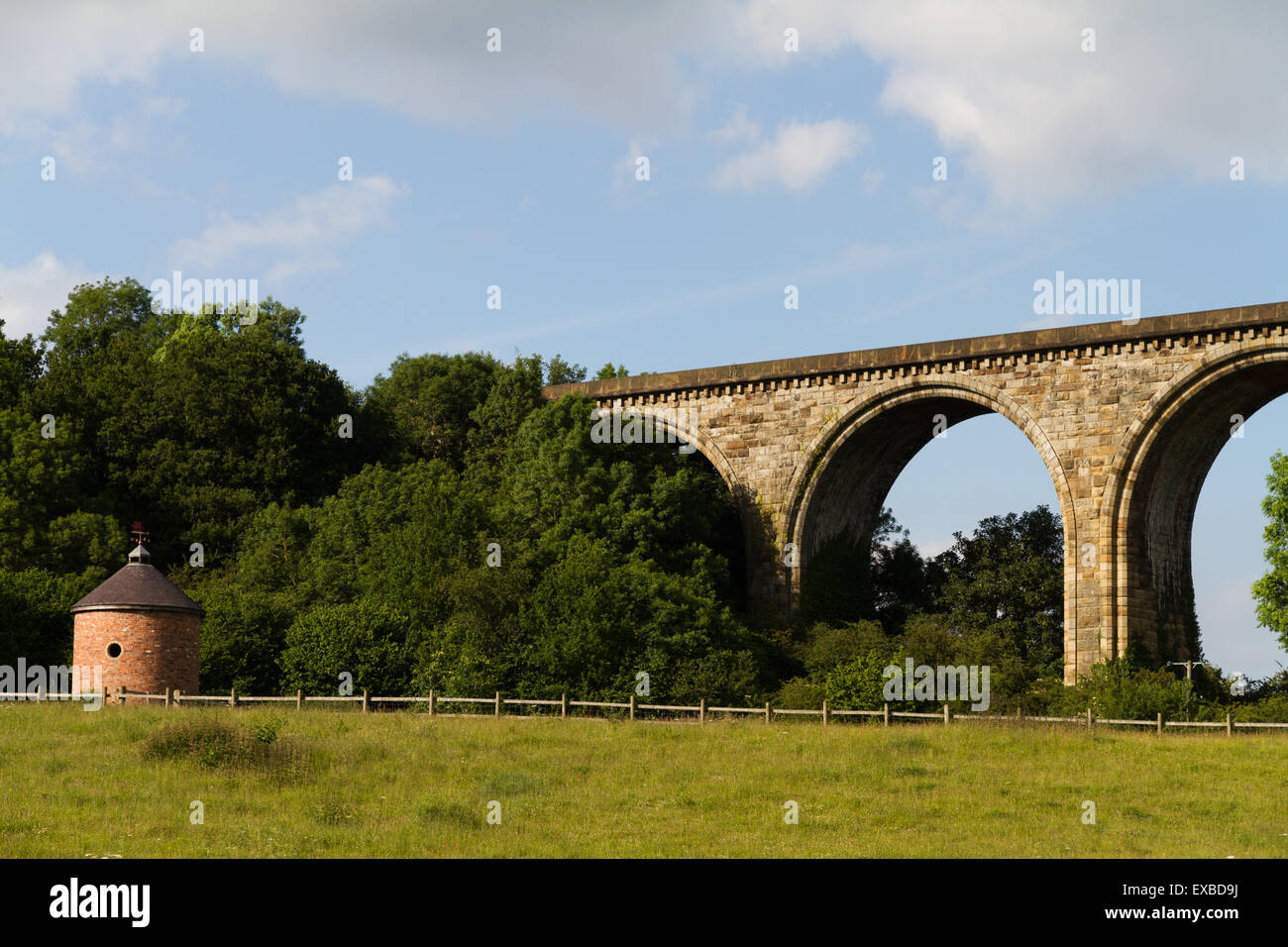 The Cefn railway viaduct and dovecote at Ty Mawr Country Park, Wrexham