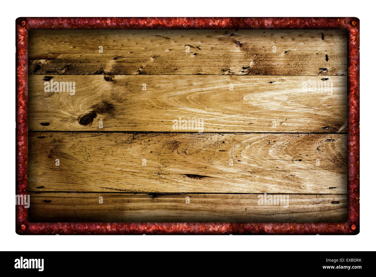 Wooden background framed in a rusty old frame. Stock Photo