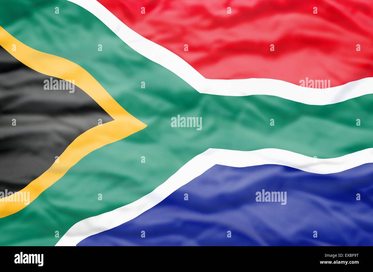 South Africa flag. Wavy flag of South Africa fills the frame Stock