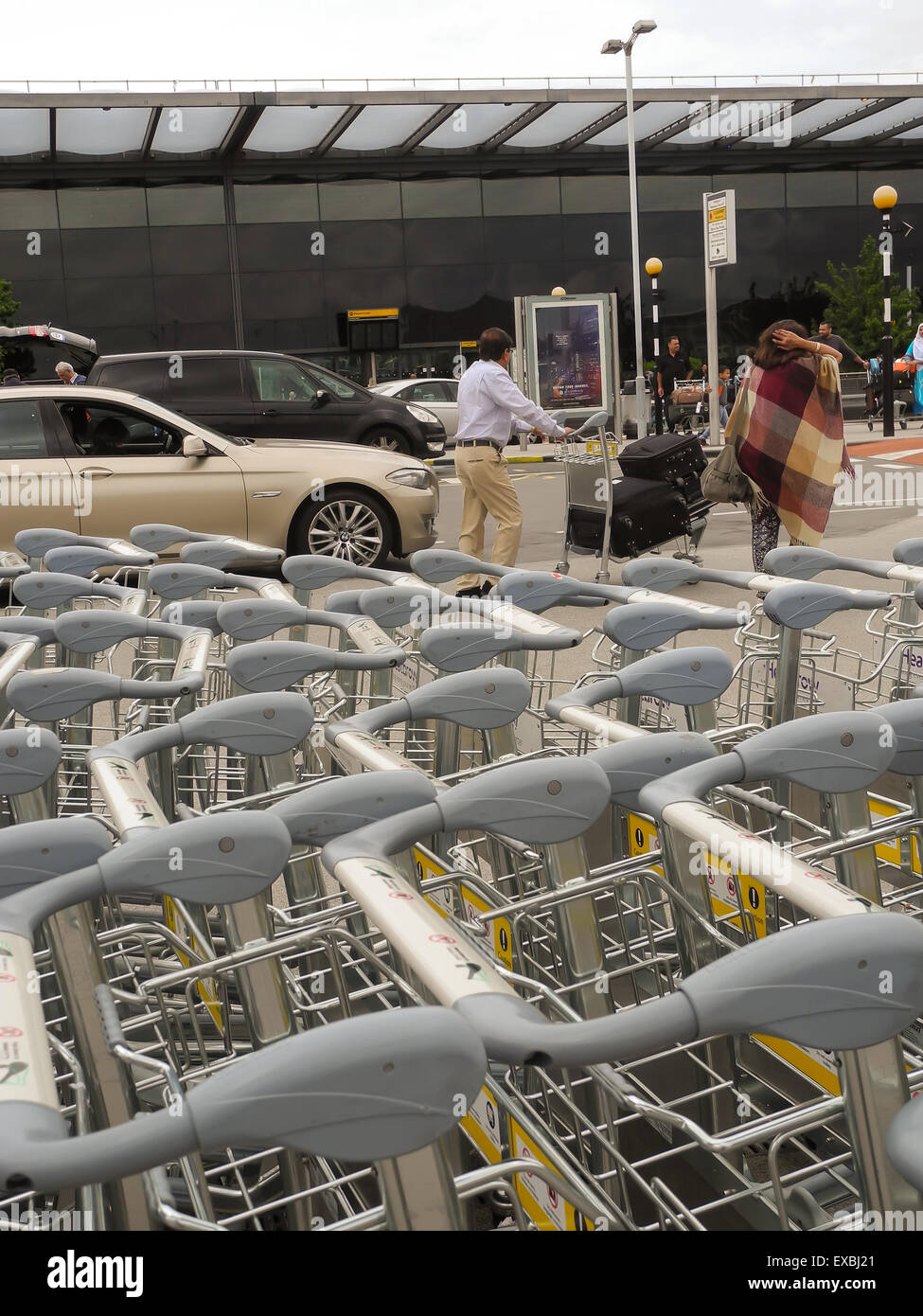 Empty baggage trolley or cart at the Heathrow airport, London, UK Stock