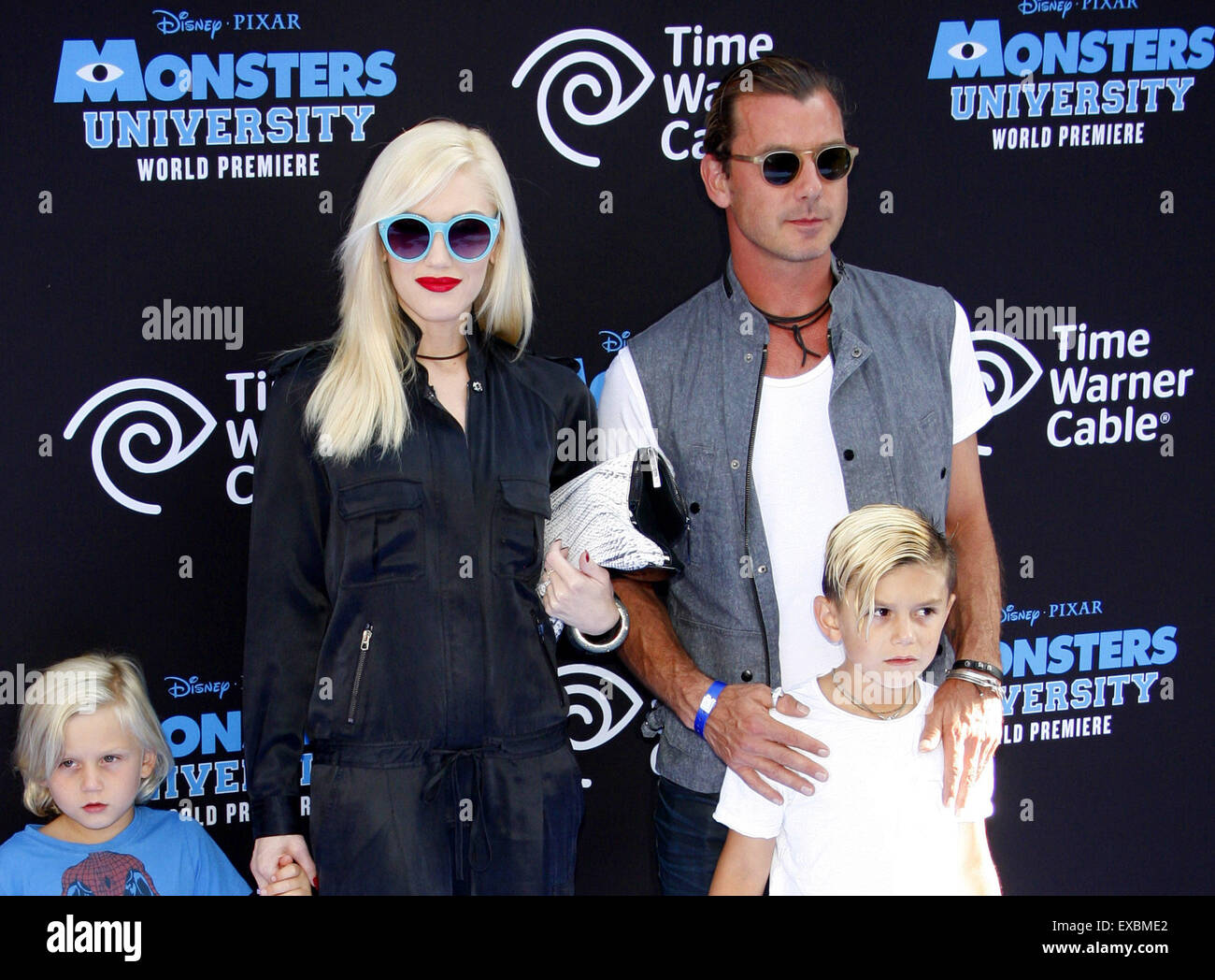 Gwen Stefani, Gavin Rossdale and sons Zuma and Kingston Rossdale at the Los Angeles Premiere of 'Monsters University'. Stock Photo