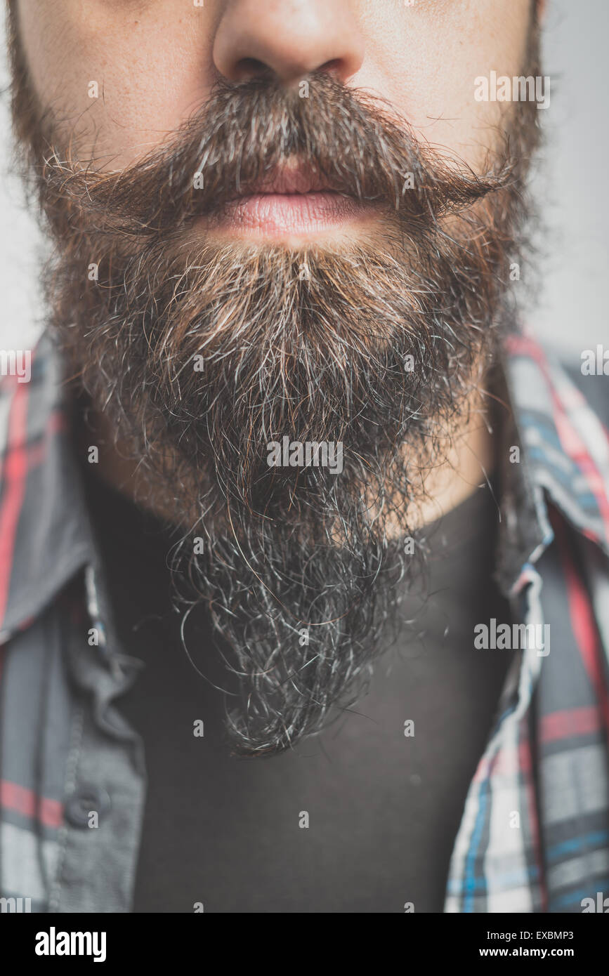 hipster long bearded and mustache man with shirt squares Stock Photo ...