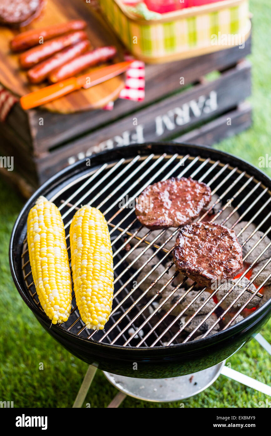 Summer picnic with small charcoal grill in the park Stock Photo Alamy
