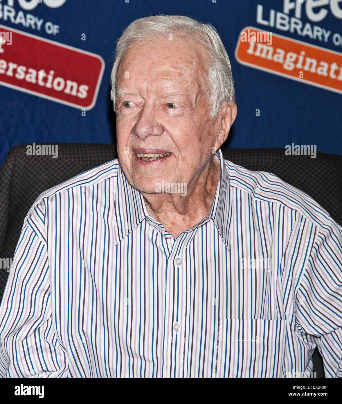 Philadelphia, Pennsylvania, USA. 10th July, 2015. Former President Jimmy Carter Signs His New Book "A Full Life: Reflections at Ninety" at The Free Library of Philadelphia on July 10, 2015 in Philadelphia, Pennsylvania, United States. Credit:  Paul Froggatt/Alamy Live News Stock Photo