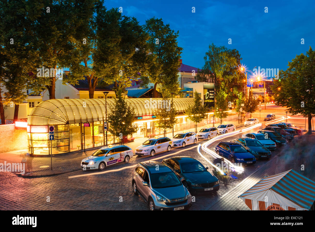 TALLINN, ESTONIA JULY 26, 2014 Cars Taxi Stand In The Parking Lot At