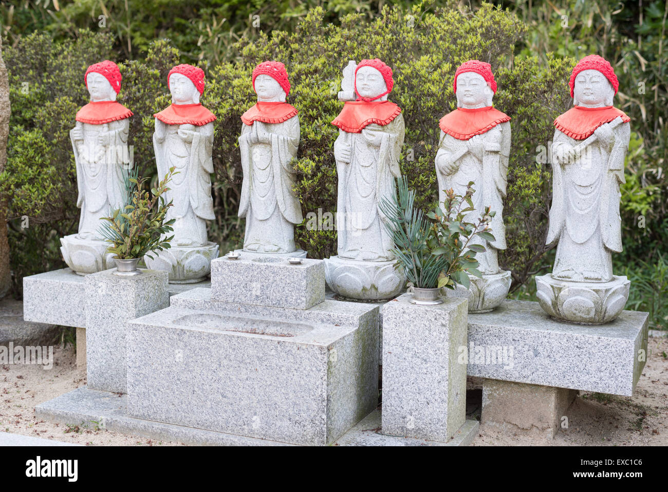 Six granit dresse budha in Japan Stock Photo