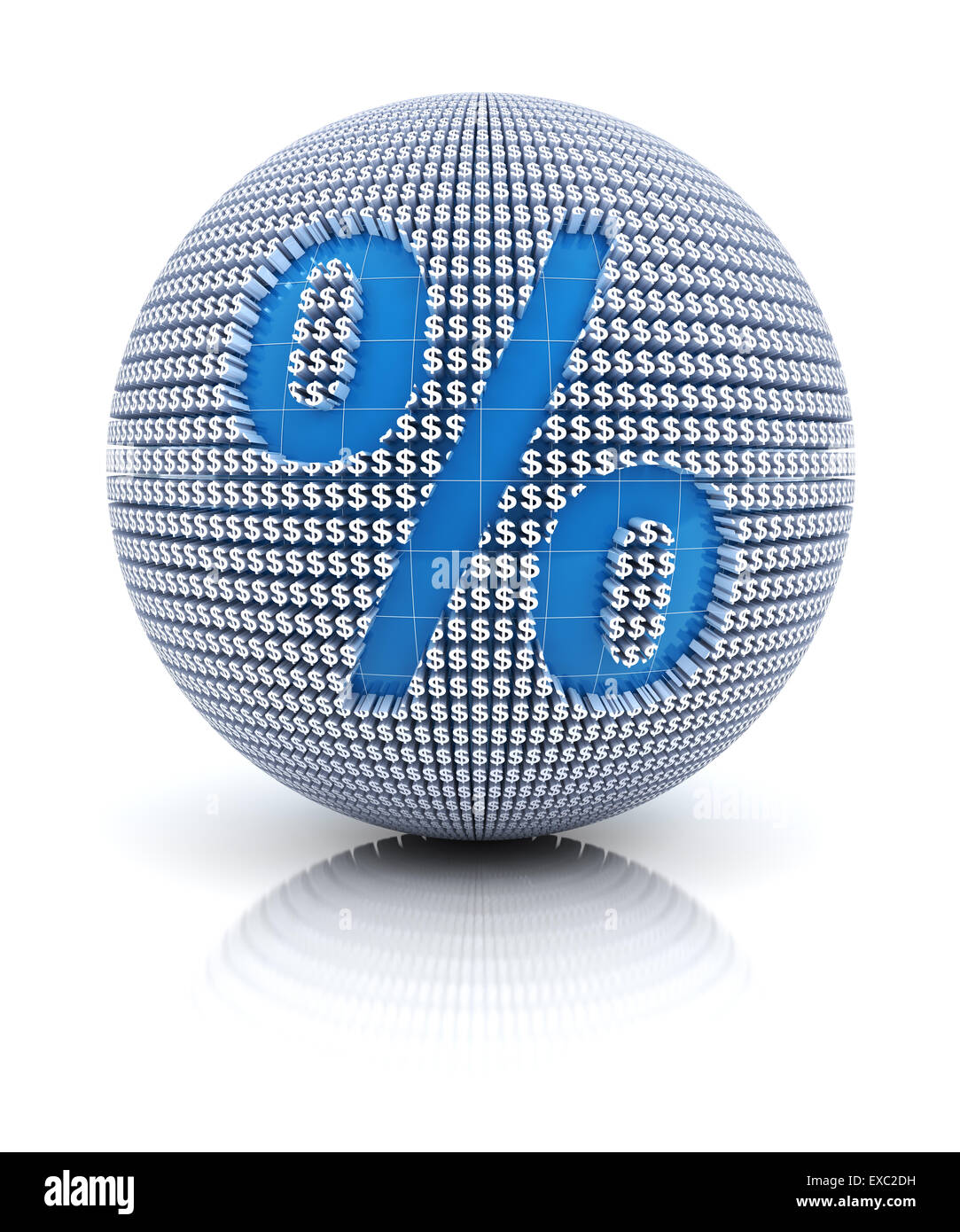 Percentage icon on globe formed by dollar sign Stock Photo