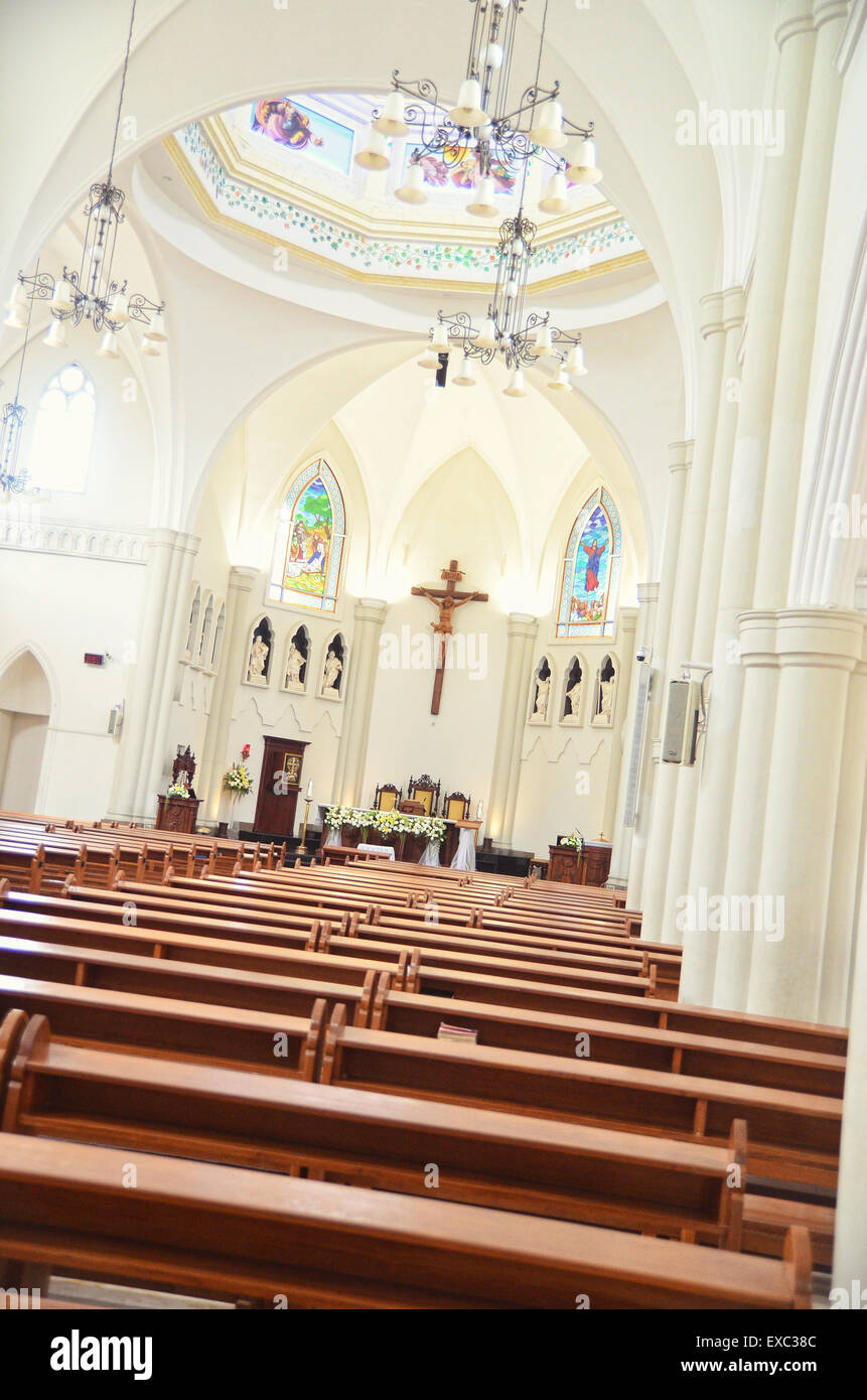 Row of bench in a church Stock Photo Alamy