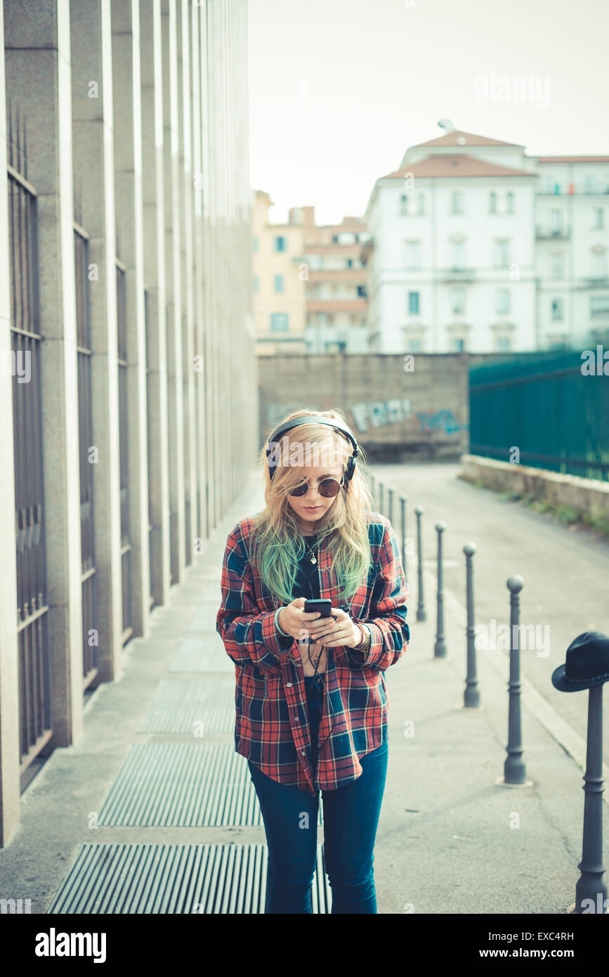 beautiful young blonde hair woman hipster in the city Stock Photo - Alamy