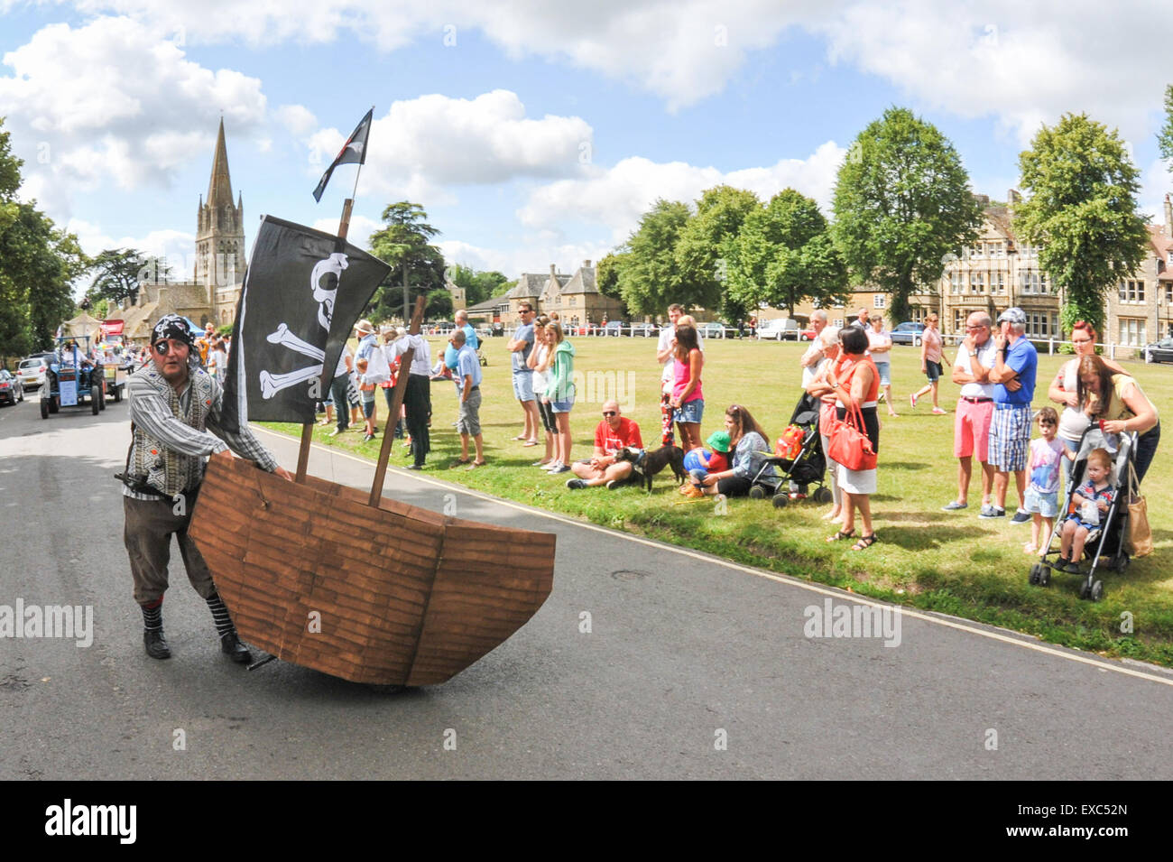 Witney, Oxfordshire, UK. 11th July, 2015.   The annual carnival through the streets of the Prime Minister's constituency of Witney was a themed event with the this year's theme being that of pirates and the sea. Given that this is one of the the most landlocked places in England this is a surprising and innovative theme for the famous Wool town to have.  Credit:  Desmond Brambley/Alamy Live News Stock Photo