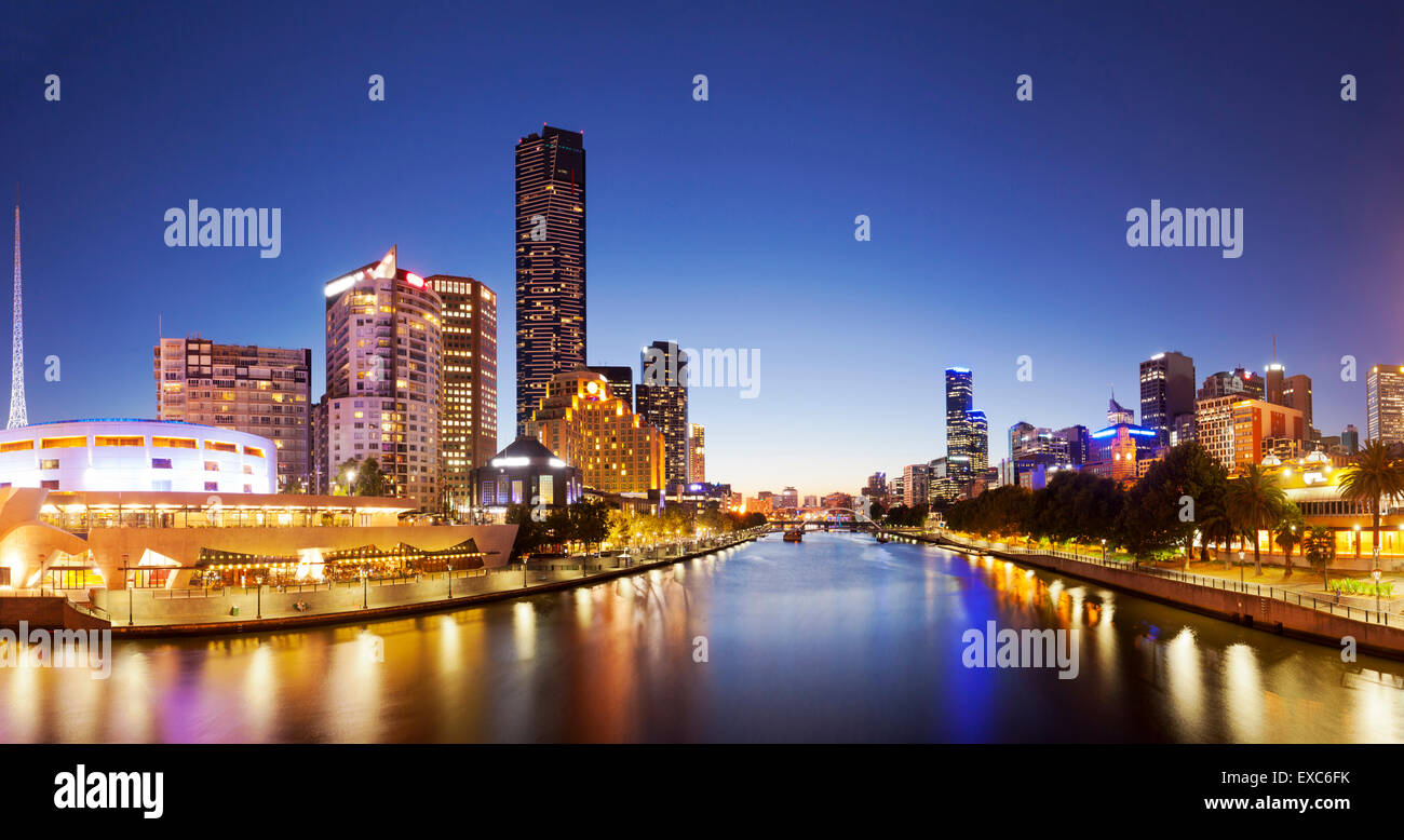 Panorama of downtown Melbourne at night Stock Photo