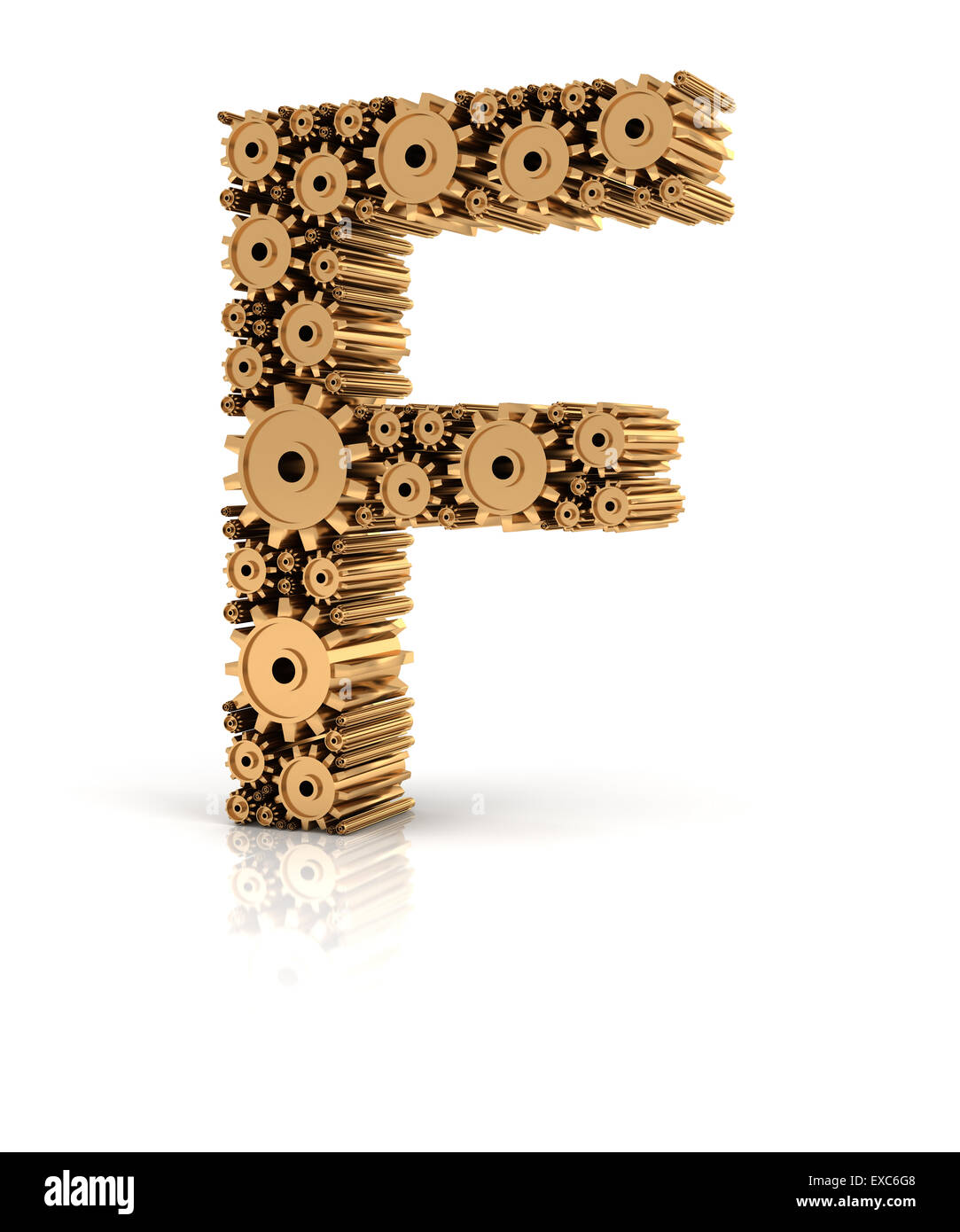 Alphabet F formed by gears Stock Photo