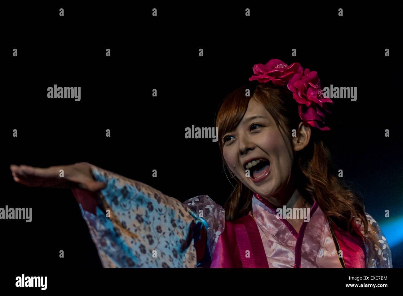 London, UK. 11 July 2015. Members of idol bands, Honey Spice and Heisei Kotohime on stage at the O2 centre in Greenwich for Hyper Japan, the festival that celebrates Japanese culture, food, music and more. Credit:  Stephen Chung / Alamy Live News Stock Photo