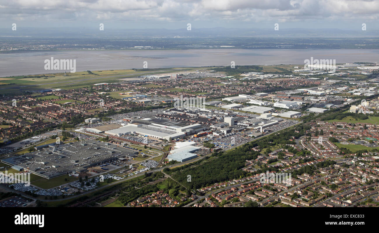 aerial view of the Jaguar Land Rover car manufacturing plant at Halewood, Liverpool, UK Stock Photo