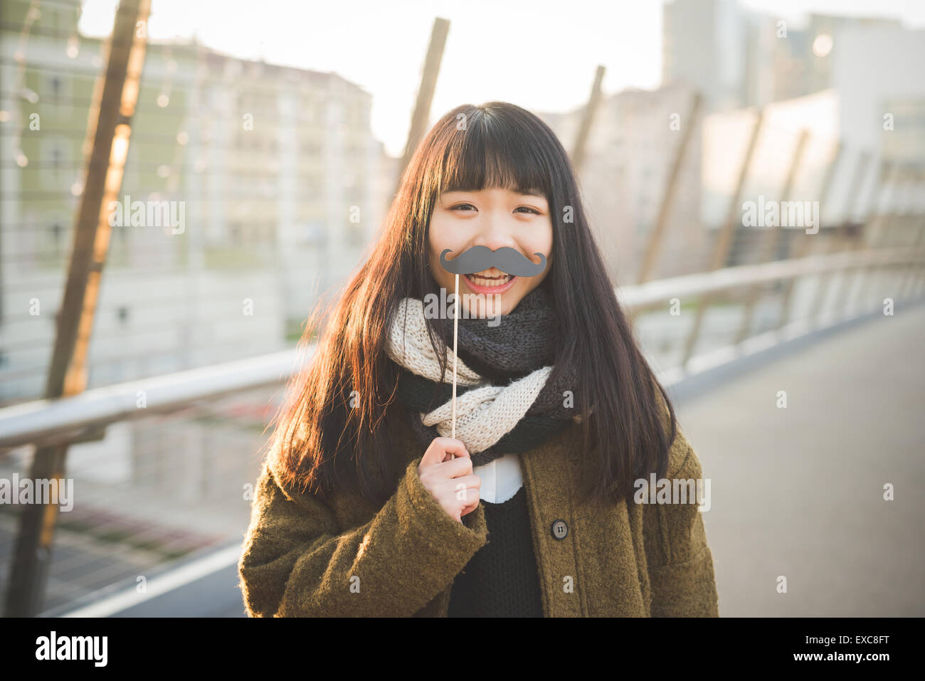 Attractive woman fake moustache hi-res stock photography and images - Alamy