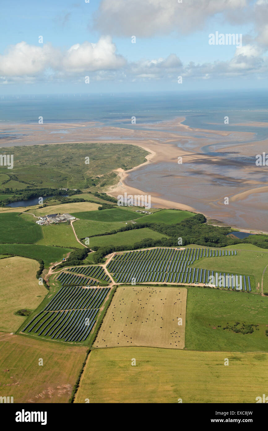 aerial view of a solar farm in Cumbria, UK Stock Photo