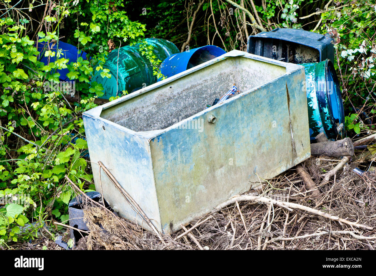 Old metal and plastic containers Stock Photo Alamy