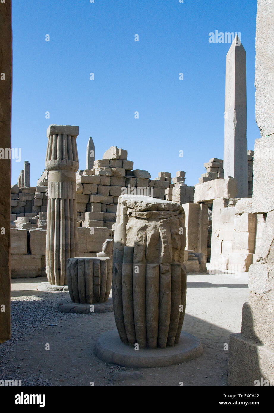 Karnak, Luxor, Egypt. Temple of Karnak sacred to god Amon: columns and obelisks Stock Photo