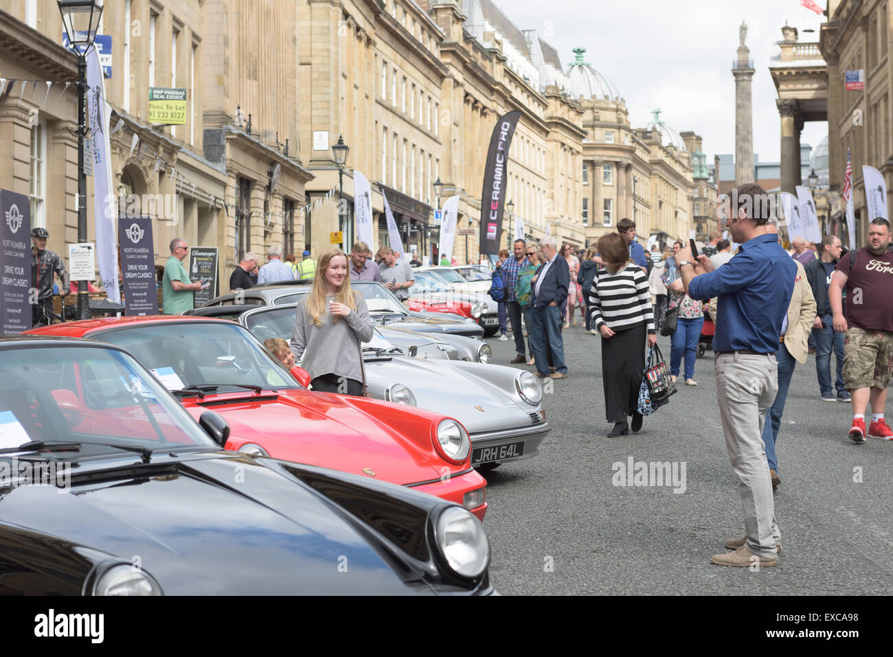 A family photo with 1970s Porsche 911s at the NE1 Newcastle Motor Show car exhibition on 11th July 2015 Stock Photo