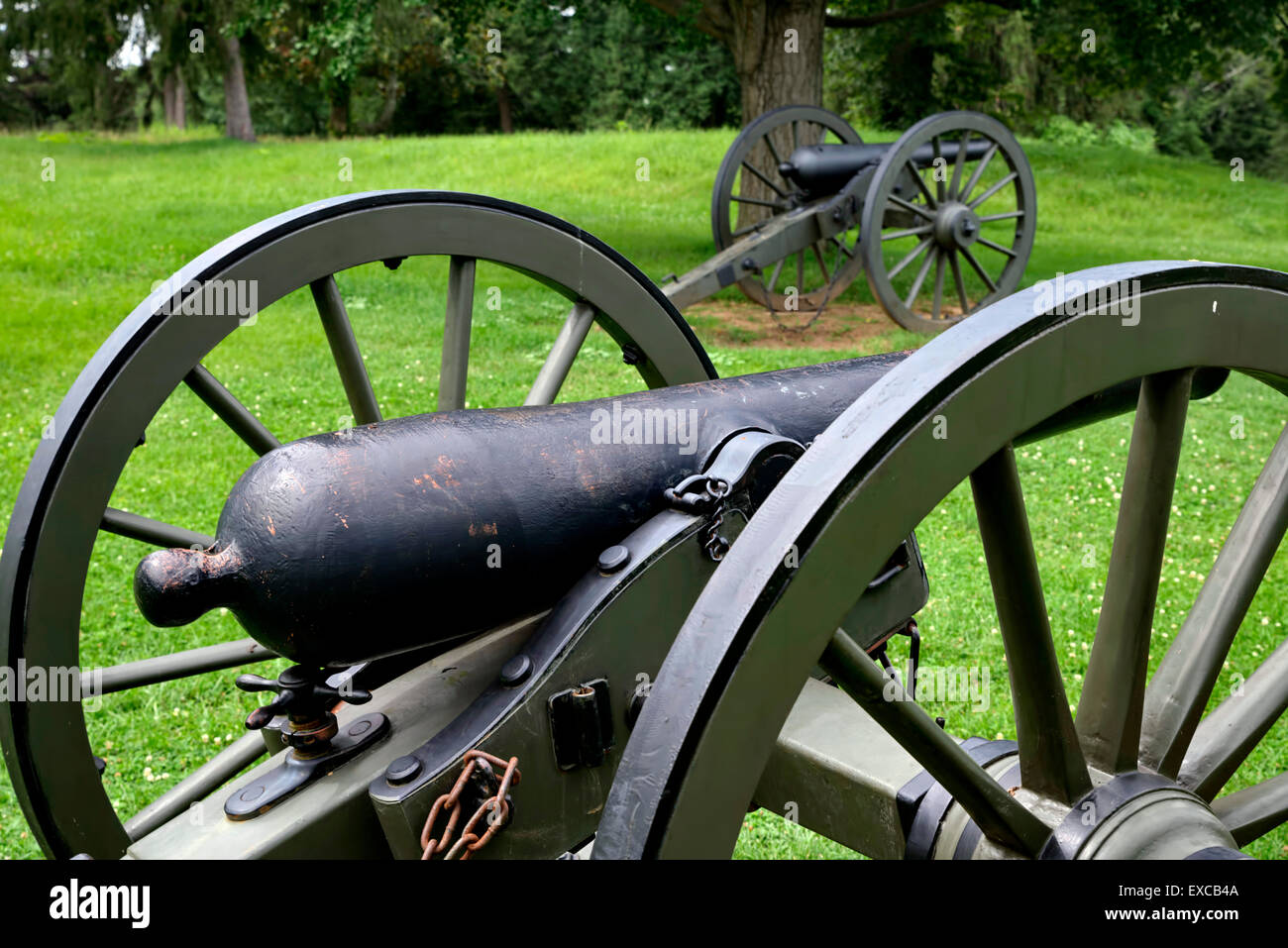 Civil War cannon in cemetery of Fredericksburg National Battlefield Park, Fredericksburg, Virginia USA. Stock Photo