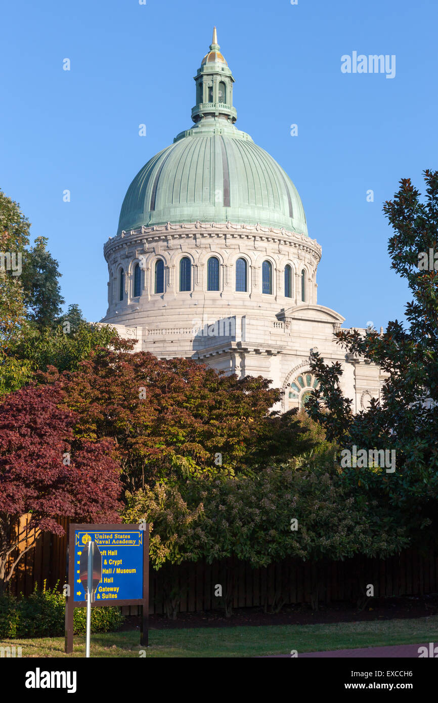 The dome of the historic Naval Academy Chapel at the US Naval Academy in Annapolis, Maryland. Stock Photo