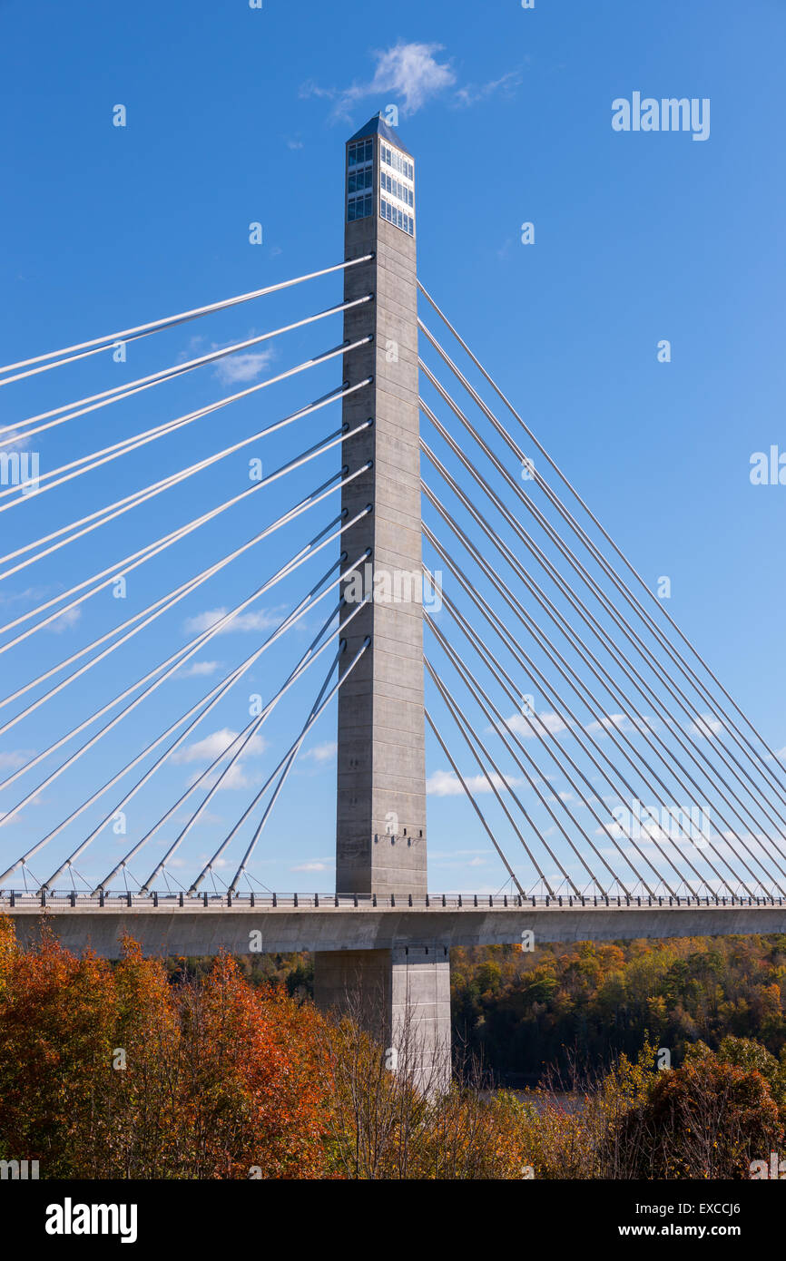 The new Penobscot Narrows Bridge and Observatory, spans the Penobscot river from Verona Island to Prospect, Maine. Stock Photo