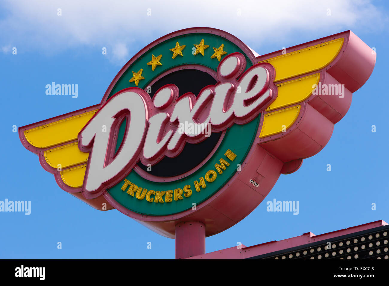 The colorful sign for the Dixie Truckers Home truck stop in Erie, Pennsylvania. Stock Photo